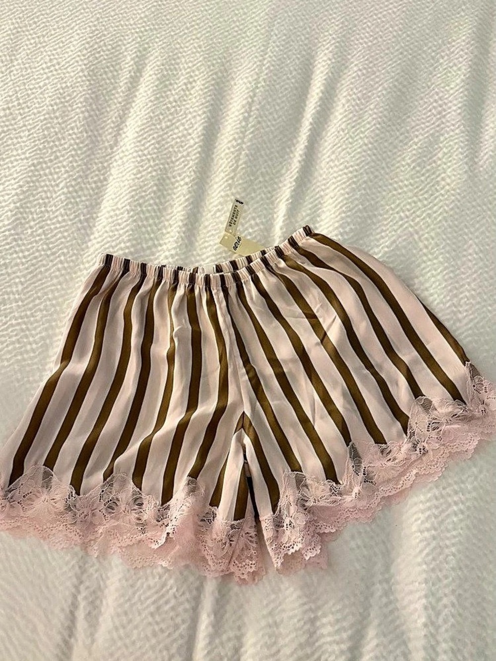 Aerie Liquid Satin Lace Trim Short Striped Brown & Pink XS